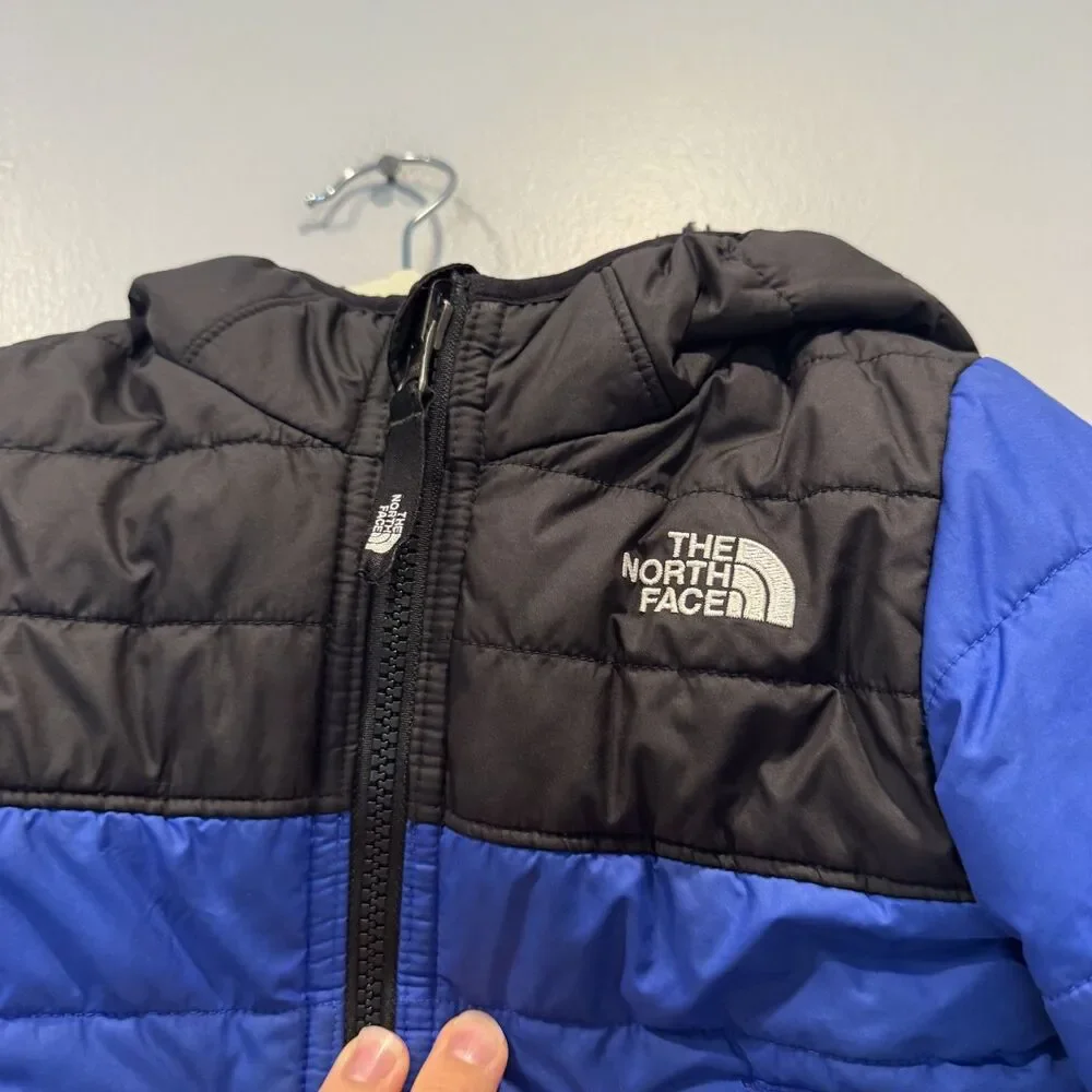 The North Face Reversible Puffer Jacket Coat Sherpa Fleece Blue Black Toddler 2T